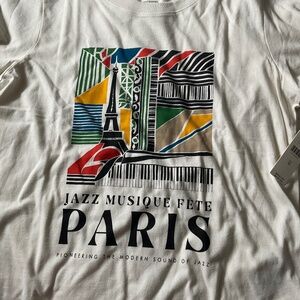 Anthropology Paris Graphic White  Tee in Size M NWT